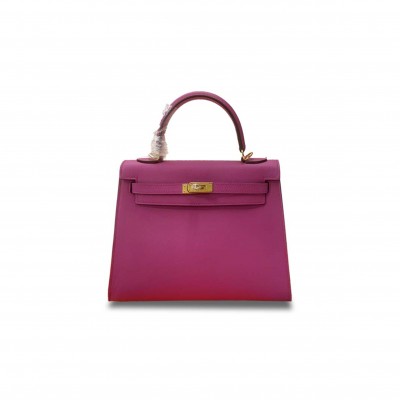 HERMÈS KELLY 25 CHEVRE MAGNOLIA PINK GOLD BUCKLE (25*17*7cm) 